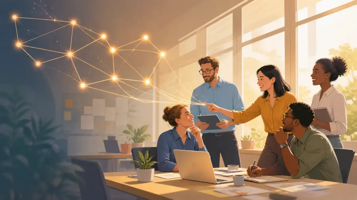 Diverse team shaping a welcoming shared workplace culture