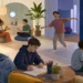 Inclusive sensory-friendly space with autistic people engaged in varied activities