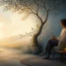 Adult figure connected to a childhood silhouette by a healing tree for attachment wounds