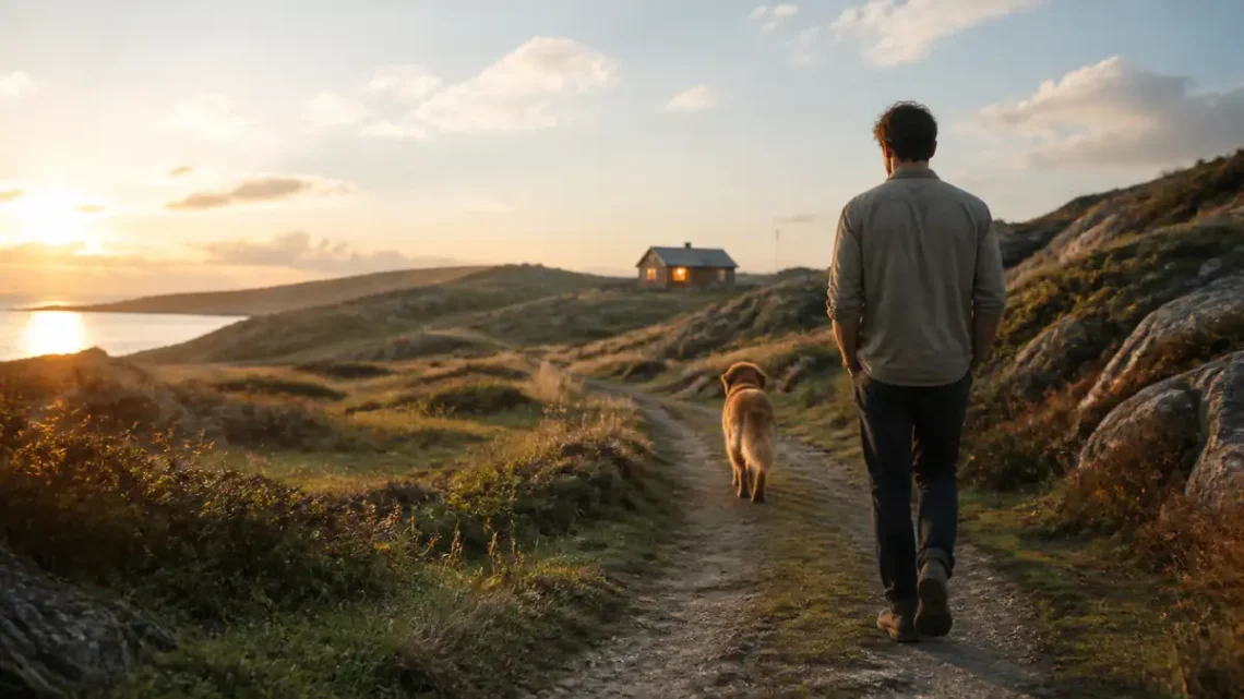 Man walking outdoors with support and a warm refuge for mental health