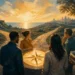 Editorial illustration of a diverse team following a luminous compass toward shared purpose and leadership