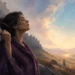 Editorial illustration of a person removing a mask and stepping into an open valley for self-acceptance
