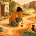 Editorial illustration of small glowing moments along a path representing joy, habits, and everyday well-being