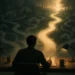 Editorial illustration of a person choosing one bright path through distractions for focus and meaningful productivity