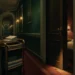 Atmospheric editorial illustration of a hotel corridor and maid's cart hiding a small mystery clue