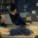 Editorial illustration of a person organizing layered ideas and evidence into a clear constellation for thinking skills