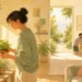 Editorial illustration of a person tending a sunlit garden to represent happiness and everyday well-being