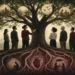 Editorial illustration of a leader beneath a tree whose roots show trust, emotion, and leadership psychology