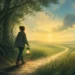 Editorial illustration of a person leaving a tangled forest for a committed path in acceptance and commitment therapy