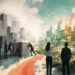 Editorial illustration of a business landscape transforming from rigid blocks into a connected flexible city