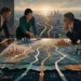Editorial illustration of a manager guiding a business strategy map through connected markets and choices