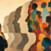 Editorial illustration of rigid stereotypes breaking into nuanced human identities