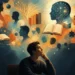Editorial illustration of human intelligence as a network of minds and connected ideas