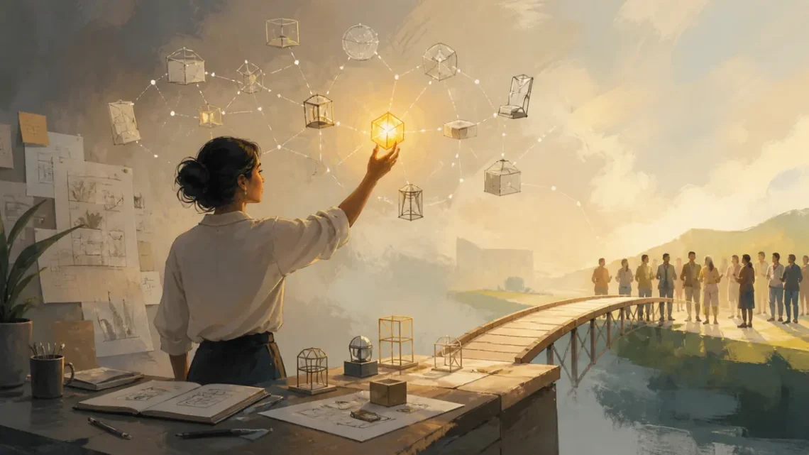 Editorial illustration of a founder turning a promising business idea into a market path