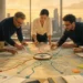 Editorial illustration of a business team aligning a shared strategy map