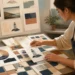 Editorial illustration of a beginner assembling the foundations of a clear brand identity